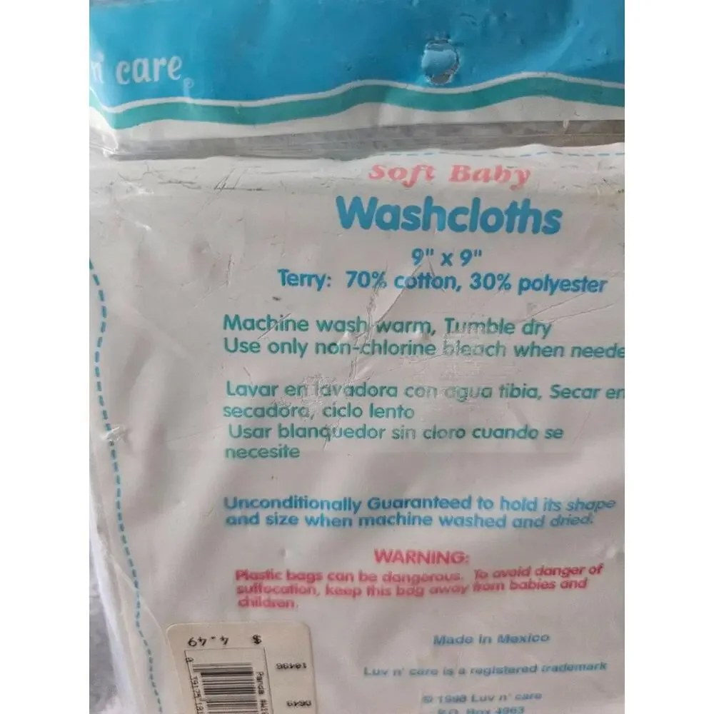 New 1998 Vintage Luv N' Care Soft Baby Wash Cloths Rags Multicolor 9
